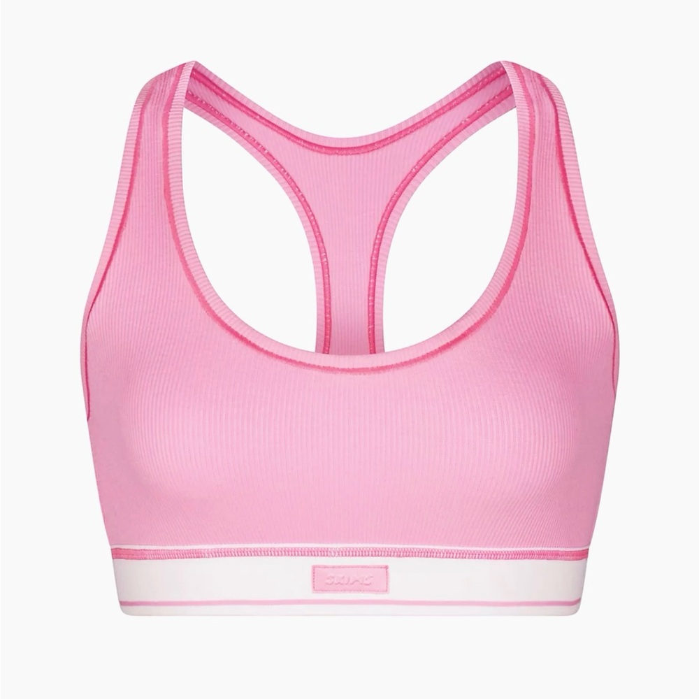 SKIMS Cotton Rib Racerback Sports Bra - Bubblegum Multi